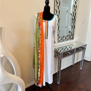 Pakistani Multicolor Women's cotton shirt with silk dupatta Dress. M